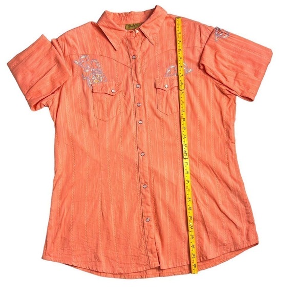 Wrangler Pearl Snap Western Long sleeve Embroidered Salmon Large - Picture 9 of 16